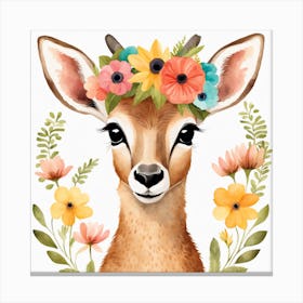 Floral Baby Antelope Nursery Illustration (58) Canvas Print