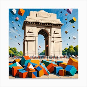 India Gate, India Cubism Style Canvas Print