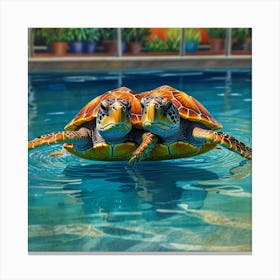 Turtles In The Pool Canvas Print