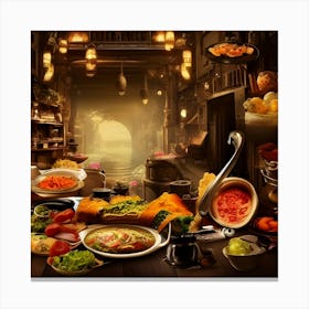 Food Harvest Banquet Table Canvas Print