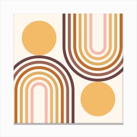 Mid Century Modern Geometric in retro gold brown terracotta (Rainbow and Sun Abstract Design) 1 Canvas Print