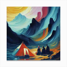 People camping in the middle of the mountains oil painting abstract painting art 3 Canvas Print