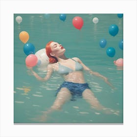 Red Hair Woman in Water Blooming Canvas Print