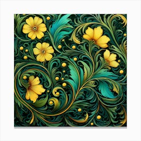 Floral Pattern With Yellow Flowers Canvas Print