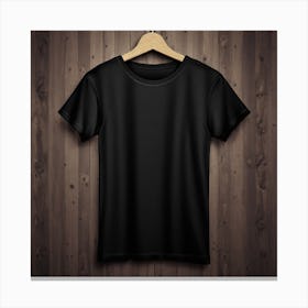 Black T - Shirt On Wooden Background Canvas Print