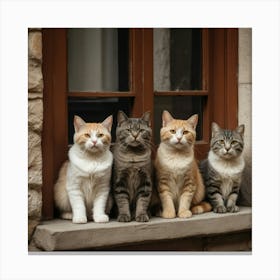 Cats On A Window Sill 1 Canvas Print