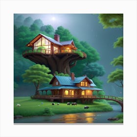 Tree House In The Forest Canvas Print