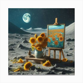 Van Gogh Painted A Sunflower Still Life On The Surface Of The Moon 1 Canvas Print
