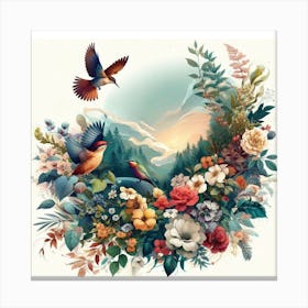 Birds And Flowers Canvas Print