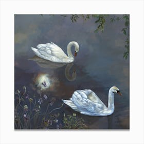 Moonlight Swans Canvas Print