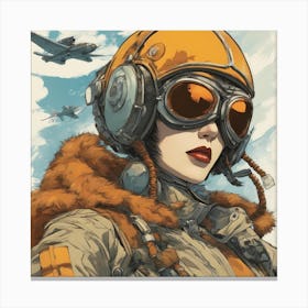 A Badass Anthropomorphic Fighter Pilot Woman, Extremely Low Angle, Atompunk, 50s Fashion Style, Intr Canvas Print