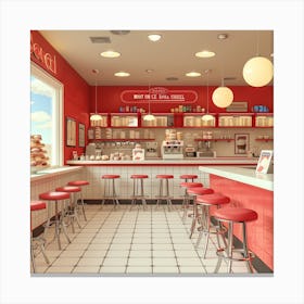 Red Diner Interior Canvas Print