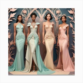 Five Models In Evening Gowns Canvas Print