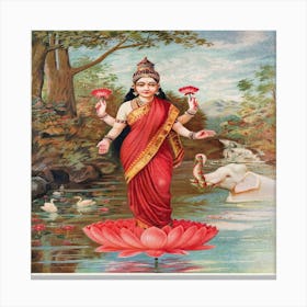 Lakshmi (1894), Vintage Hindu Goddess Illustration Canvas Print