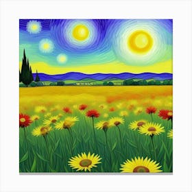 Starry Night Flower Meadow Canvas Print