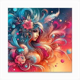 Colorful Girl With Flowers Canvas Print