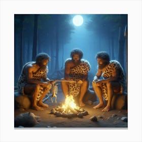 Cavemen Sitting Around A Campfire Canvas Print