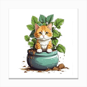 Cat In A Pot Canvas Print