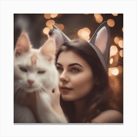 Portrait Of A Girl With A Cat 1 Canvas Print