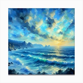 An Impressionist Seascape With A Color Palette Of Blues And Greens 2 Canvas Print