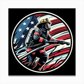 Firefighter With American Flag 1 Canvas Print