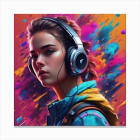 Girl With Headphones Canvas Print