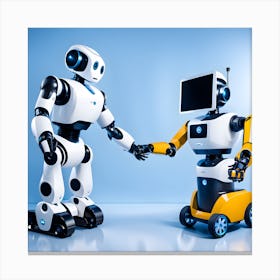 Two Robots Shaking Hands Canvas Print