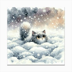 Snow Cat In The Snow Canvas Print