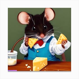 Pop Art Print | Mouse With Formal Outfit Holding Cheese Wedges Canvas Print