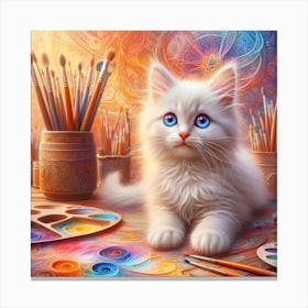 White Cat With Blue Eyes Canvas Print