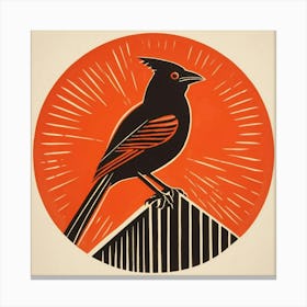 Retro Bird Lithograph Northern Cardinal 2 Canvas Print