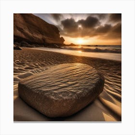 Rock On The Beach At Sunset Canvas Print