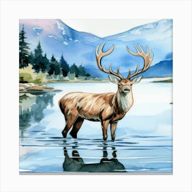 Deer In The Water Canvas Print