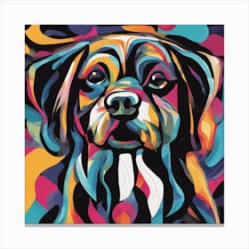 An Image Of A Dog With Letters On A Black Background, In The Style Of Bold Lines, Vivid Colors, Grap (3) Canvas Print