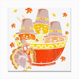 Pilgrim Cats Ramen Thanksgiving Japanese Noodles Food Lover Canvas Print