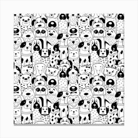 Seamless Pattern With Black White Doodle Dogs Canvas Print