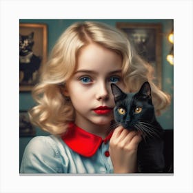 Girl With A Cat Canvas Print