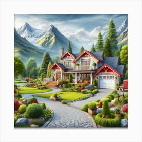 Landscape House In The Mountains Canvas Print