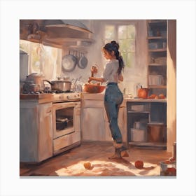 Girl In The Kitchen Canvas Print