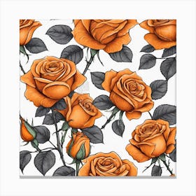 Orange Roses Seamless Pattern 10 Canvas Print