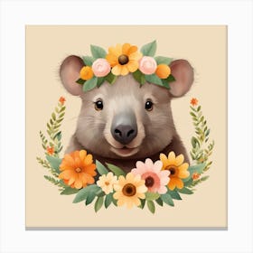 Floral Baby Wombat Nursery Illustration (20) Canvas Print