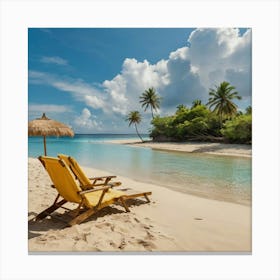 Beach Chairs On A Beach Canvas Print