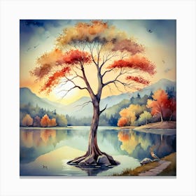 Autumn Tree By The Lake Canvas Print