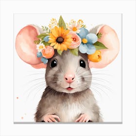 Floral Baby Rat Nursery Illustration (40) Canvas Print