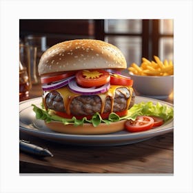 Hamburger On A Plate 198 Canvas Print