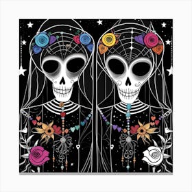 Day Of The Dead Skulls LBGTQ love whimsical minimalistic line art Canvas Print
