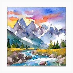 Watercolor Of Mountains 1 Canvas Print