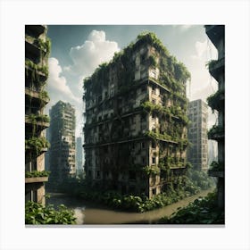 Dystopian City With Overgrown Skyscrapers Canvas Print