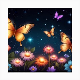 Colorful Butterflies In The Night Sky Canvas Print