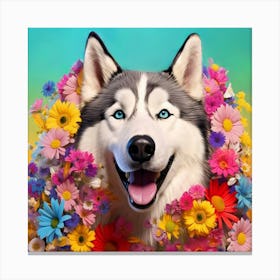 Flower Dog Husky Canvas Print